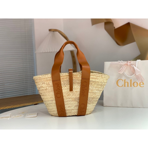 Bolsa Chloé Grande em Raffia e Couro 45x24x18cm (5 cores)