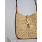 Bolsa Saint Laurent YSL Le 5 à 7 pequena flexivel em Ráfia e Couro 23×22×8.5cm