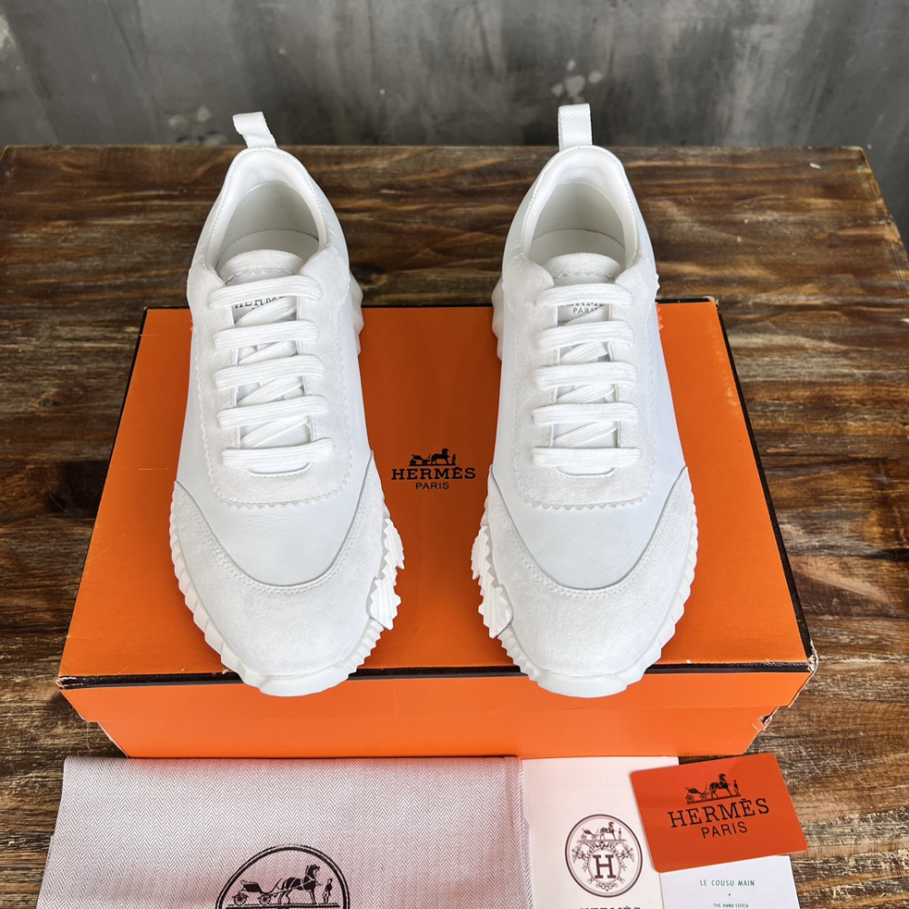 Tênis Hermès Bouncing Couro Branco/Laranja