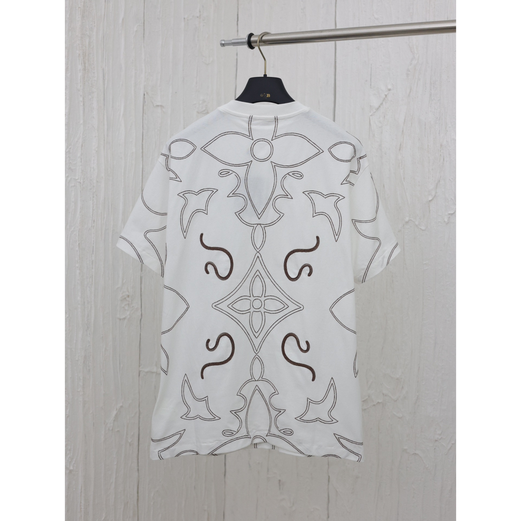 Camiseta de Algodão Louis Vuitton Bordado LV Arabesque Branca