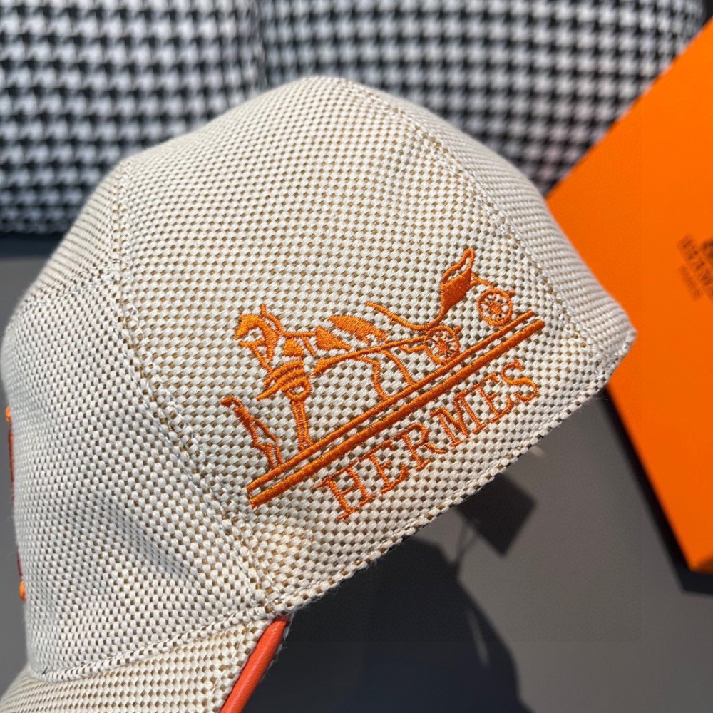 Boné Hermès Baseball Off/Laranja  Logo H