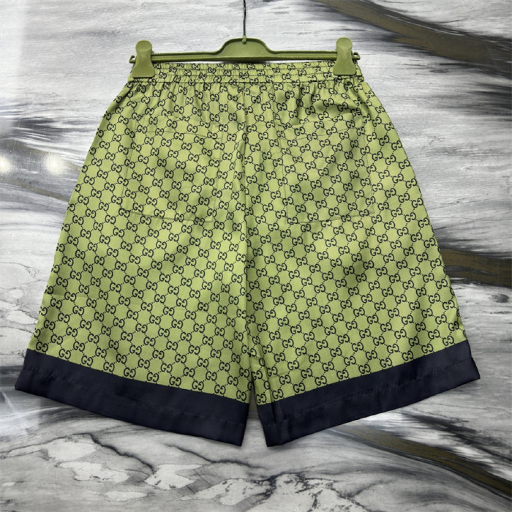 Conjunto Gucci Camisa e Bermuda Seda Verde e Azul Escuro