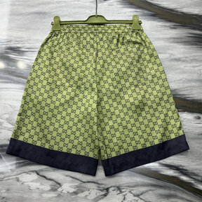 Conjunto Gucci Camisa e Bermuda Seda Verde e Azul Escuro