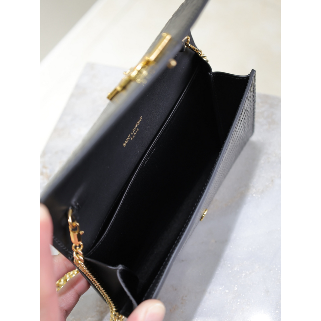 Bolsa Saint Laurent YSL Uptown Couro Croc 19x12x4cm