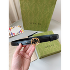 Cinto Gucci Couro Preto Ferragem Dourada 2.0cm