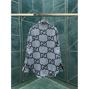 Camisa Gucci Social de algodão estampada GG Azul