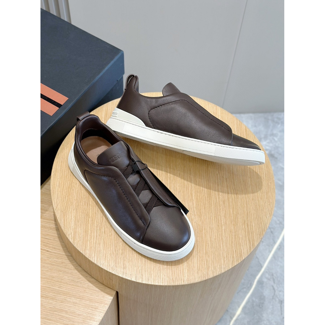 Zegna Triple Stitch Secondskin Couro Marrom Café