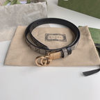 Cinto Gucci de Canvas GG Marmont Dupla Face Preto Ferragem Dourada 2.0cm