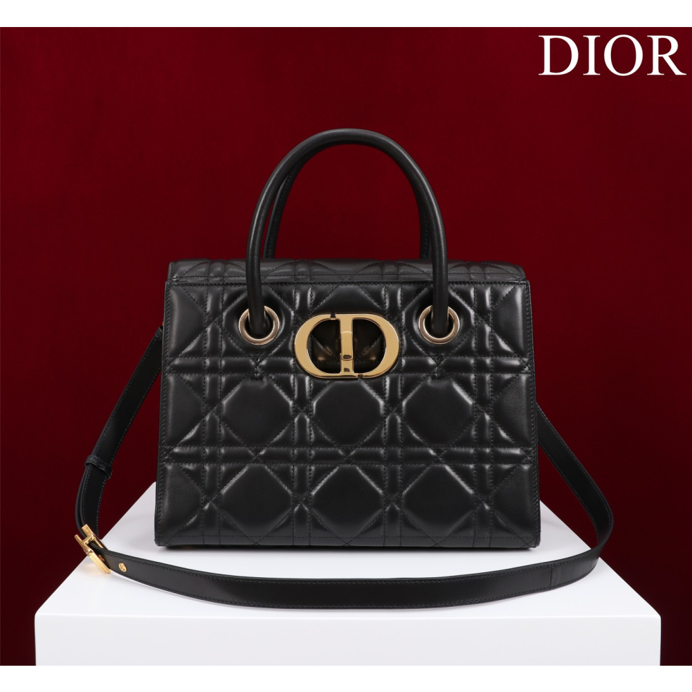 Bolsa Dior St Honoré Tote Black Macrocannage 30 cm