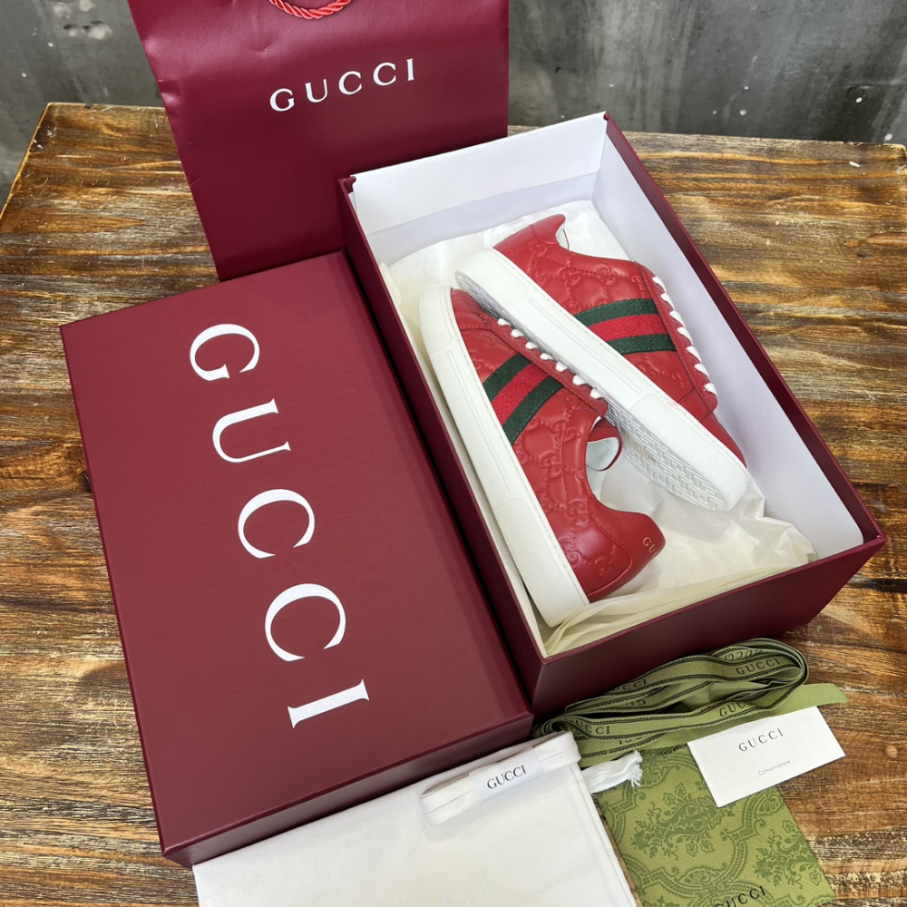 Gucci Sneaker Ace With Web Couro Vermelho