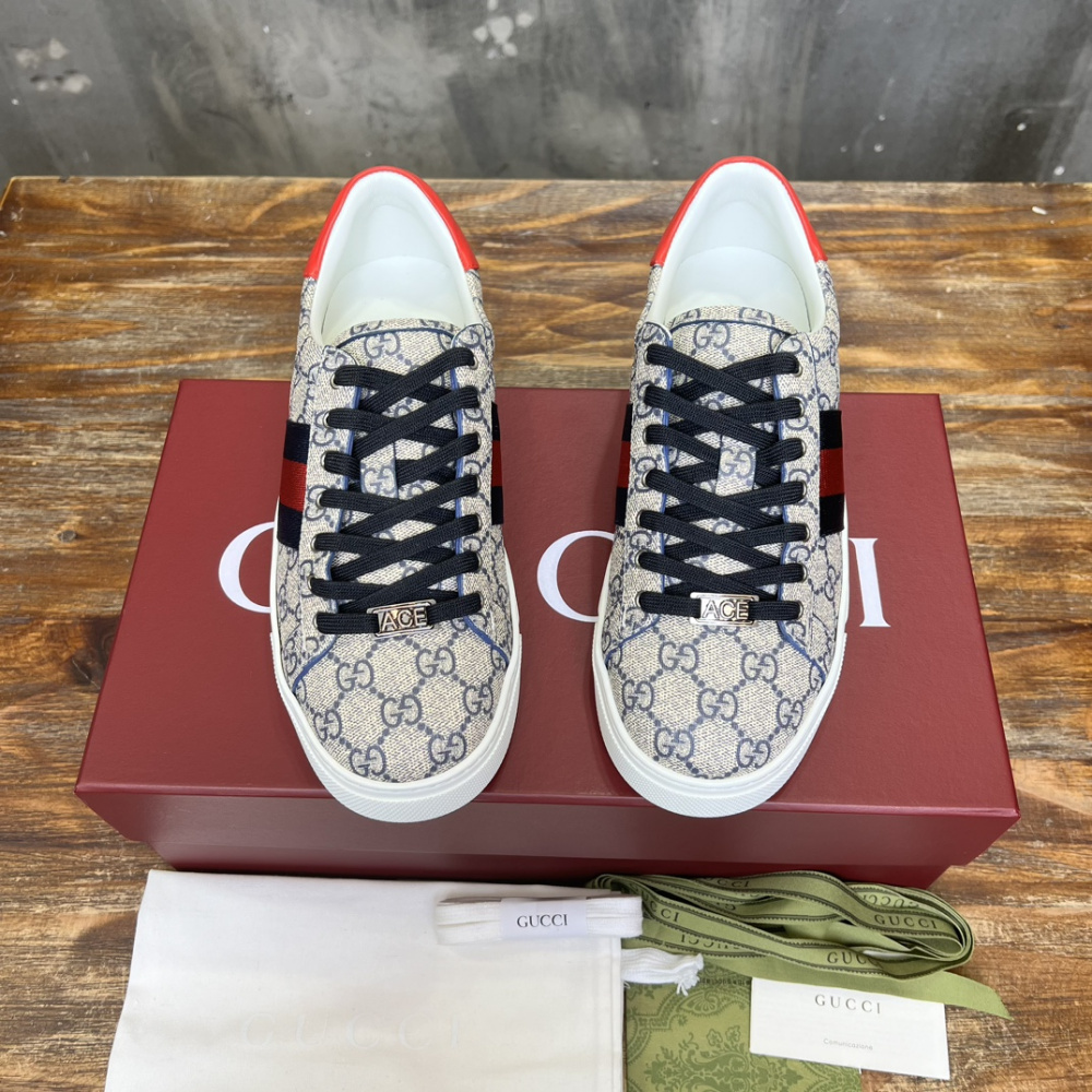 Gucci Sneaker Ace With Web Bege e Azul canvas