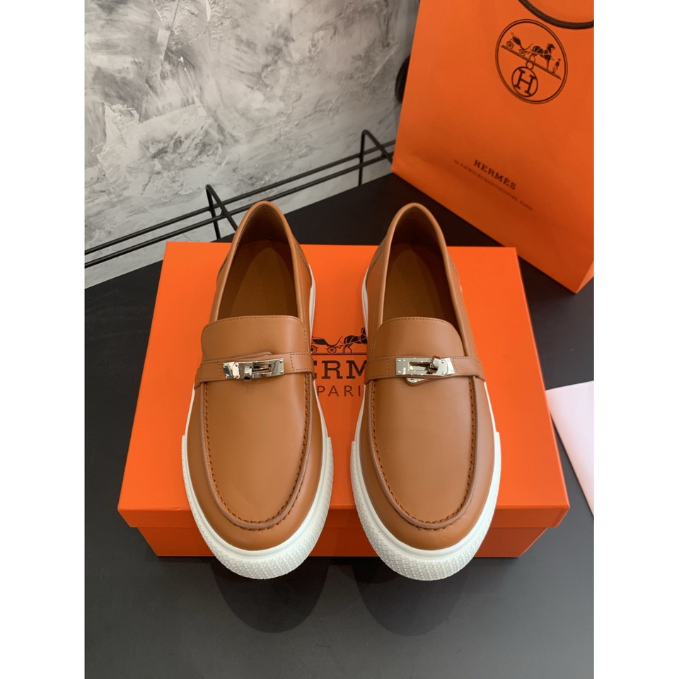 Tênis Hermès Slip-On Game em Couro Liso Marrom