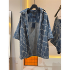 Conjunto Louis Vuitton LV Jaqueta e Bermuda Jeans Monogram Fishnet Azul índigo