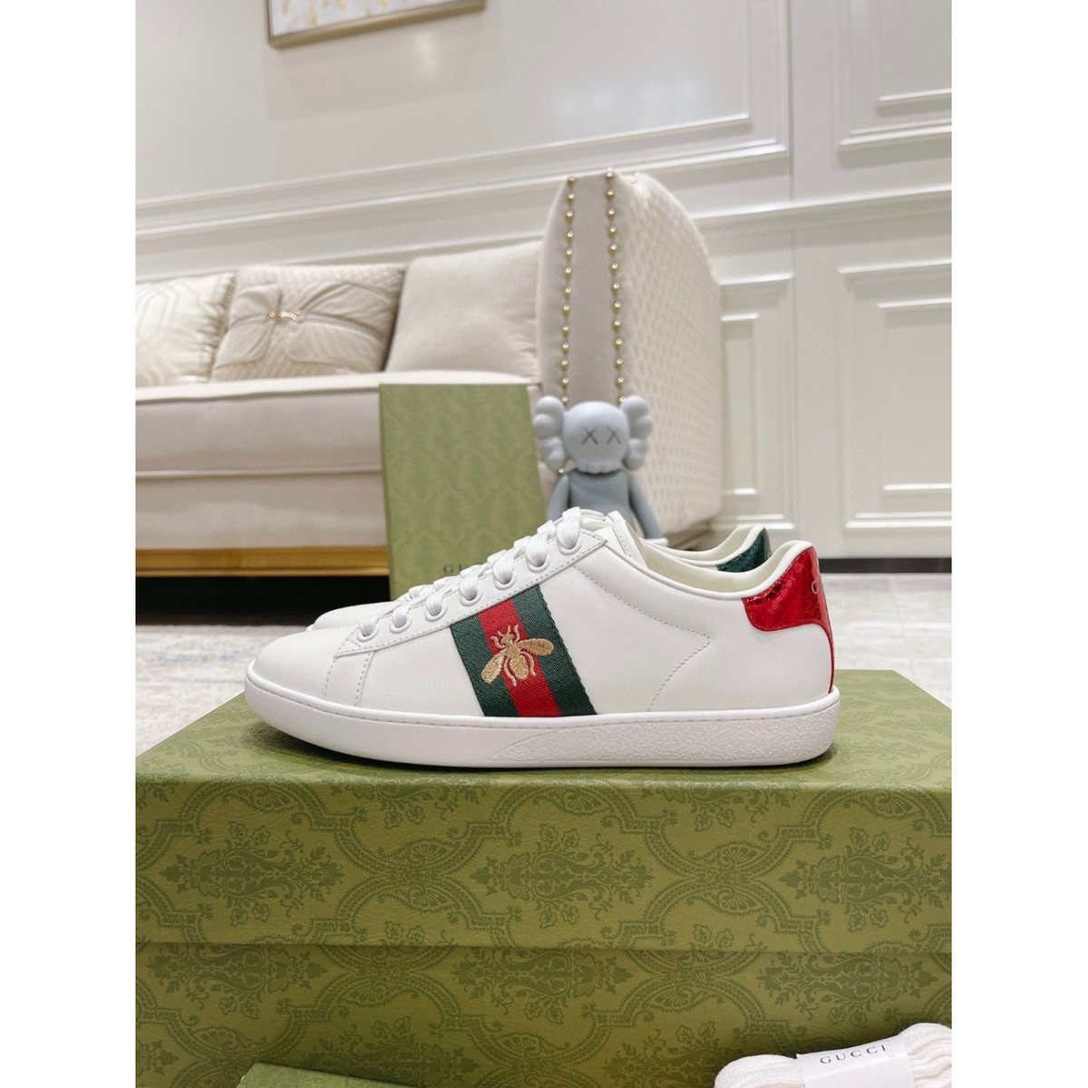 Gucci Ace Sneaker With Embroidery Couro Branco