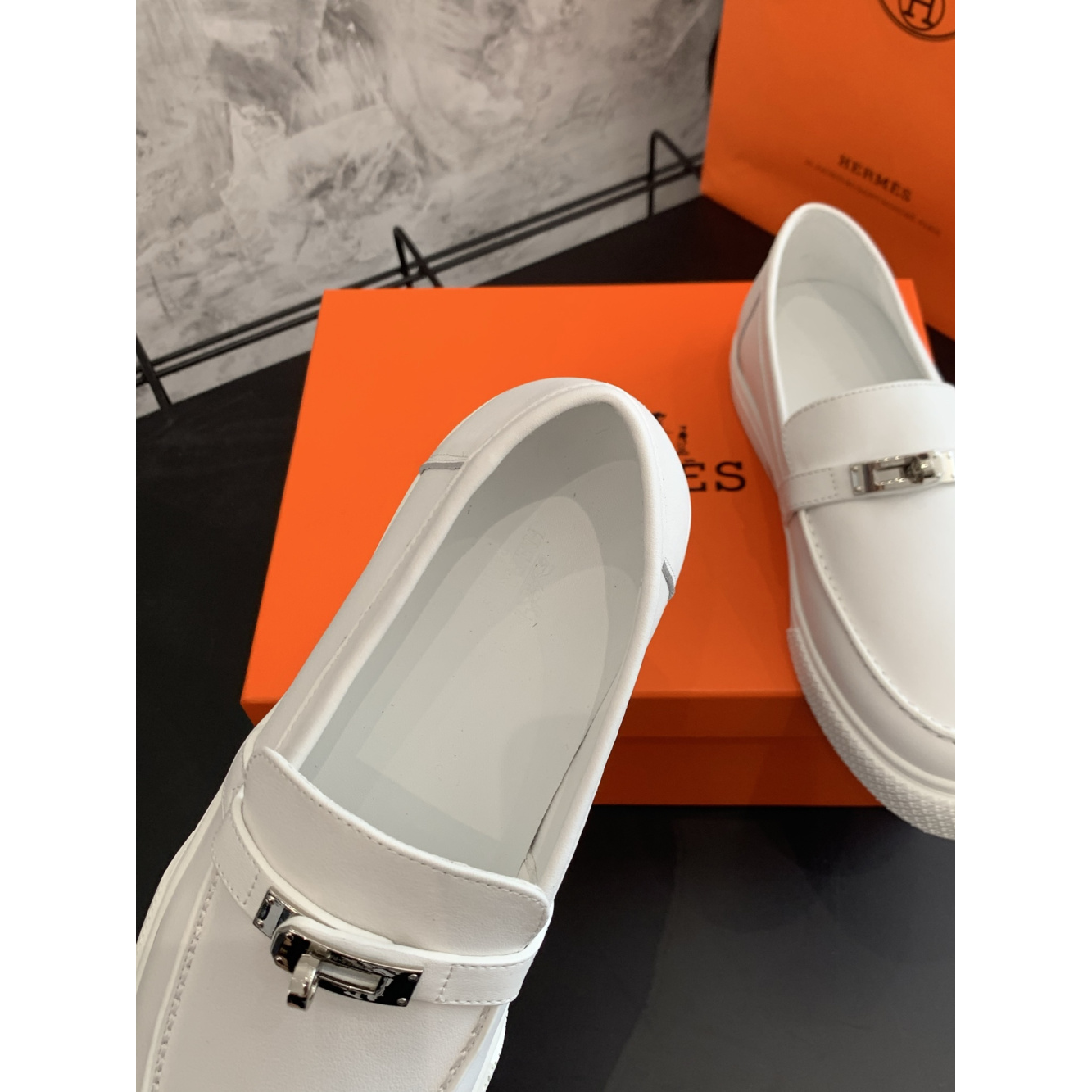 Tênis Hermès Slip-On Game em Couro Liso Branco