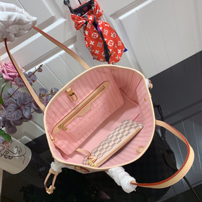Bolsa Louis Vuitton Neverfull Damier Azur Canvas Interior Rosa