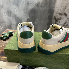 Tênis Gucci Screener With Web Couro Bege