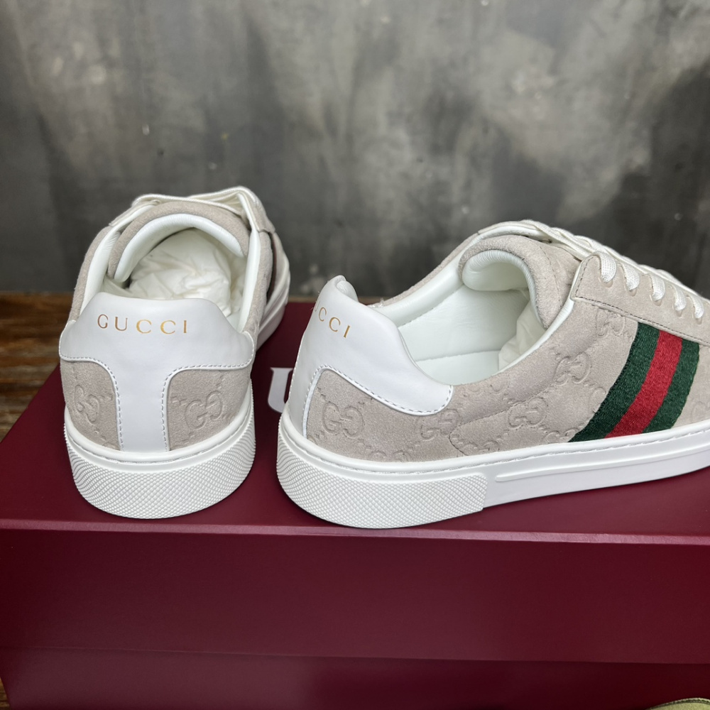 Gucci Sneaker Ace With Web Bege  Camurça
