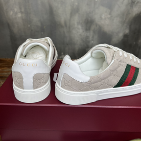Gucci Sneaker Ace With Web Bege  Camurça