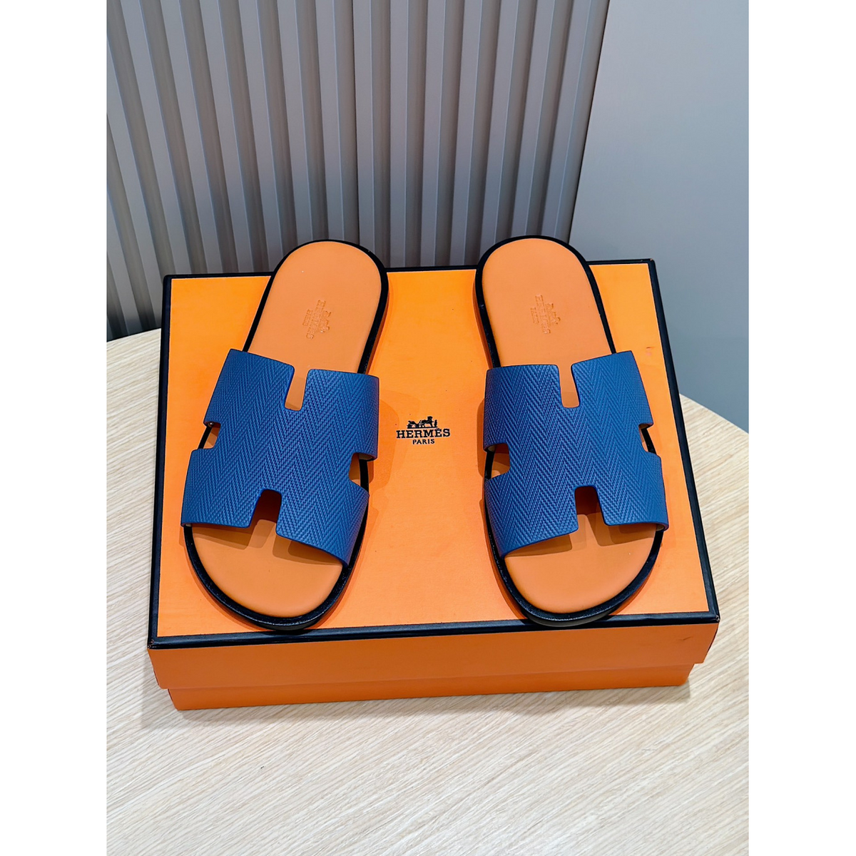 Sandália Izmir Listras Azul/ Sola Laranja