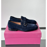 Sapato Mocassim Salvatore Ferragamo Social Camurça Azul Marinho com Fivela Gancini
