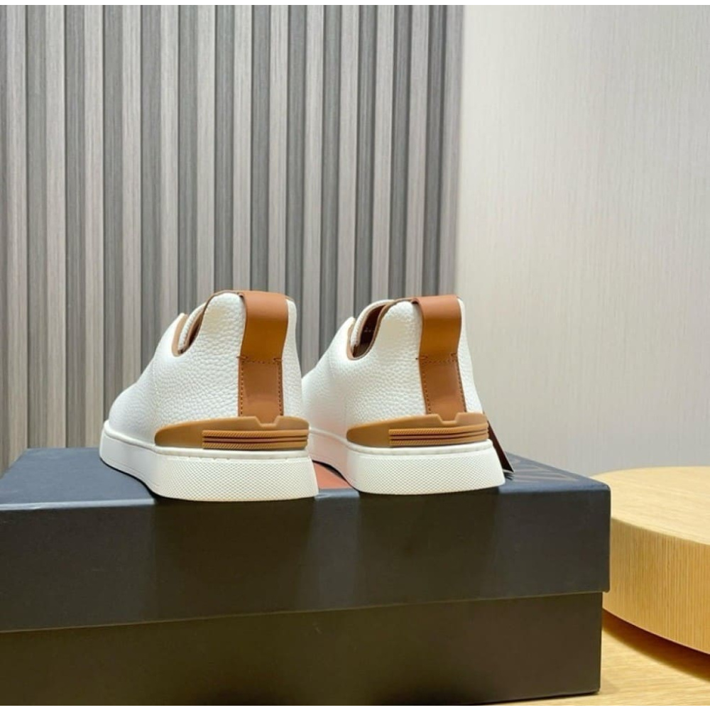 Zegna Triple Stitch em Couro Branco/Laranja