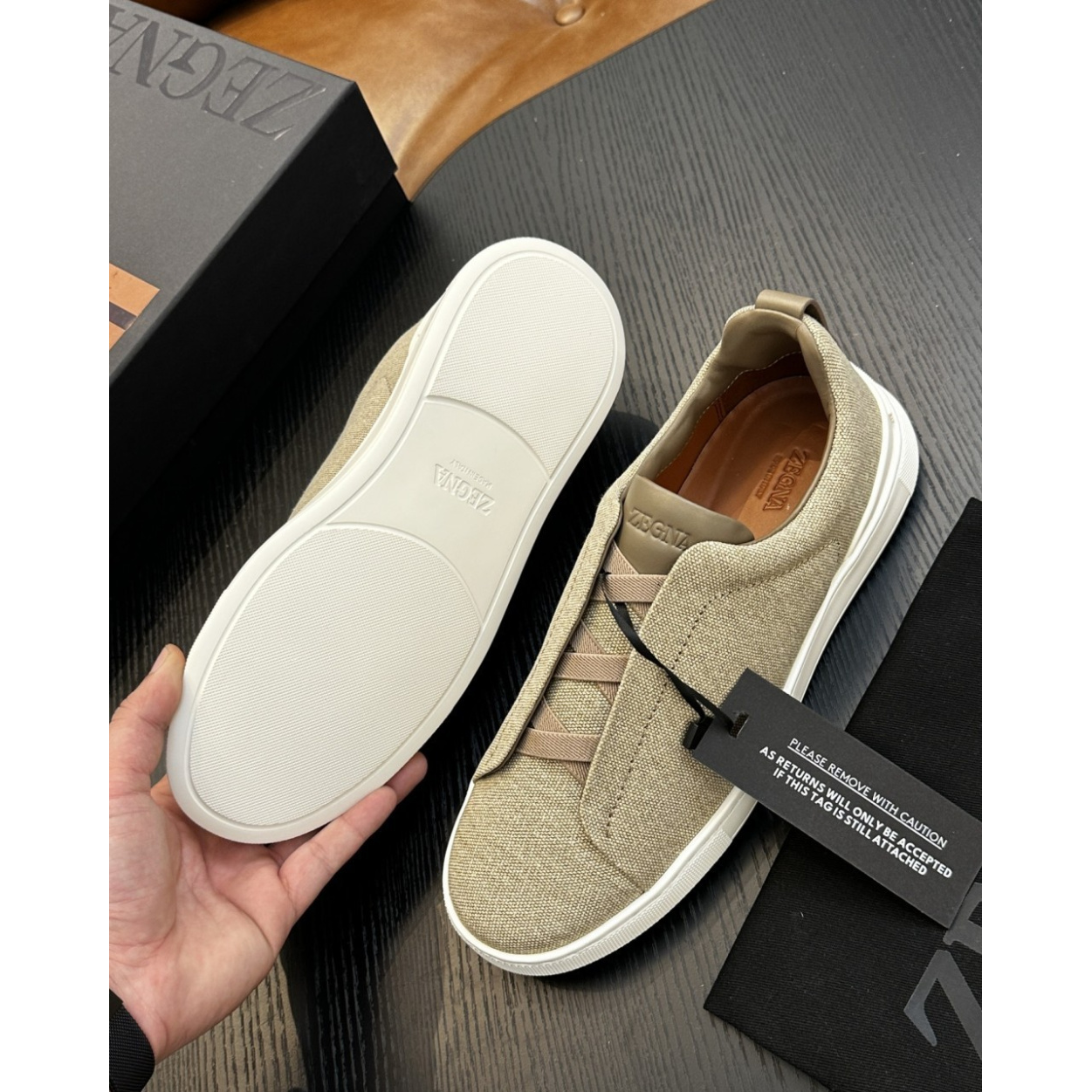 Zegna Triple Stitch em Tecido Bege