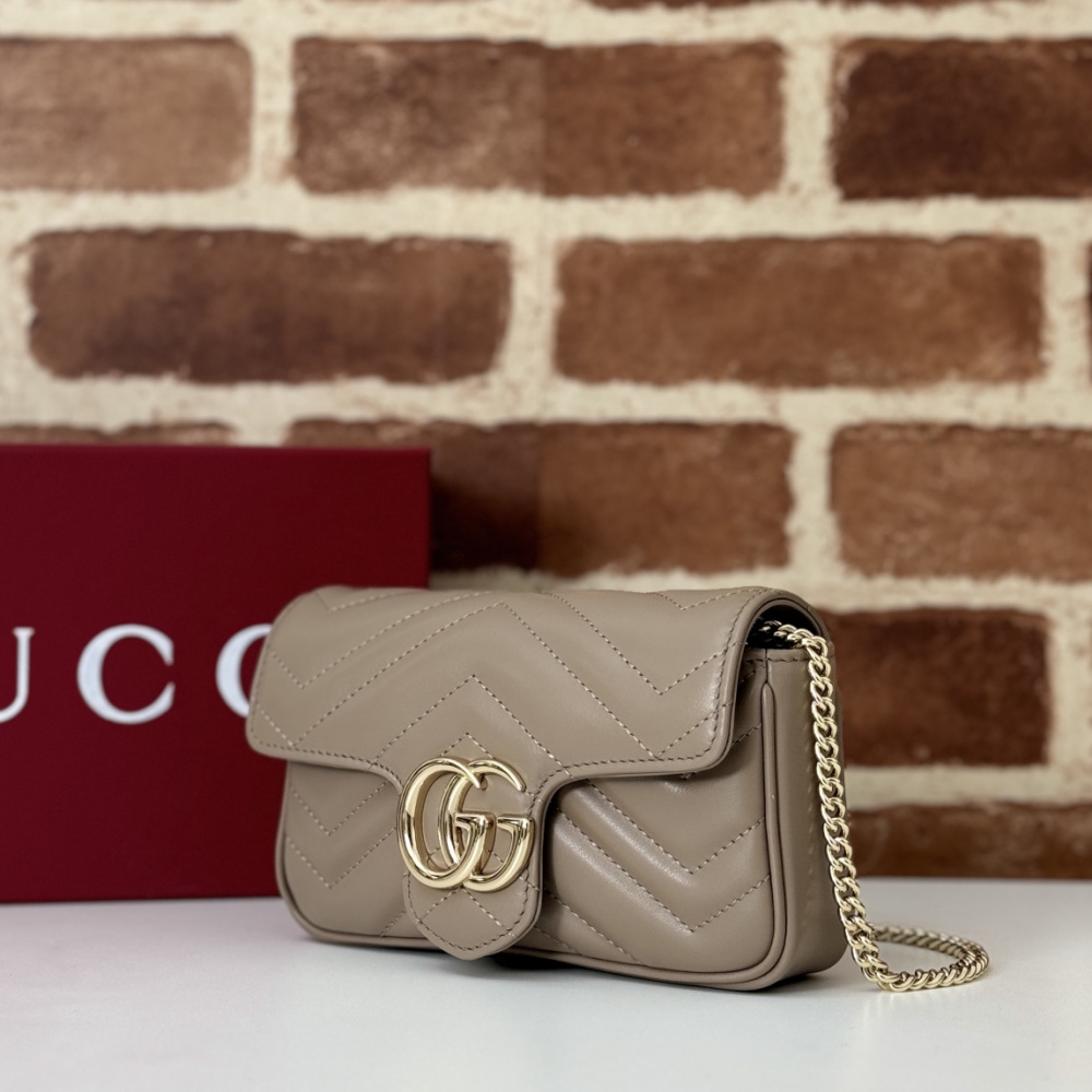 Bolsa Gucci GG Marmont Couro Taupe Super Mini/Média/Grande