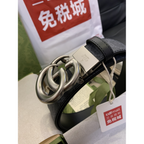 Cinto Gucci Marmont Dupla Face Azul Marinho Ferragem Prata 3.5cm