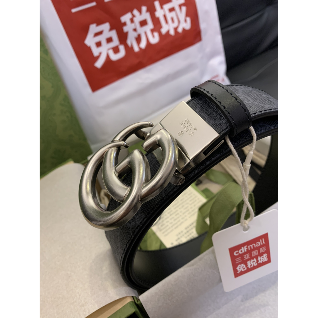 Cinto Gucci Marmont Dupla Face Azul Marinho Ferragem Prata 3.5cm