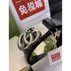 Cinto Gucci Marmont Dupla Face Azul Marinho Ferragem Prata 3.5cm