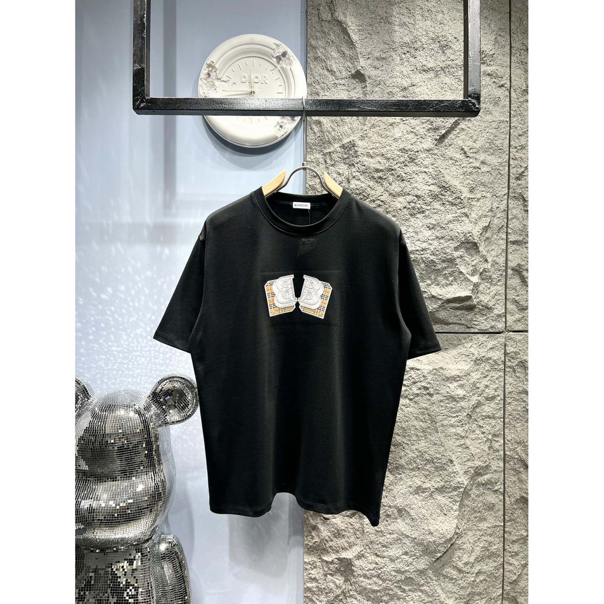 Camisa Burberry de algodão BB ao meio bordada Preta