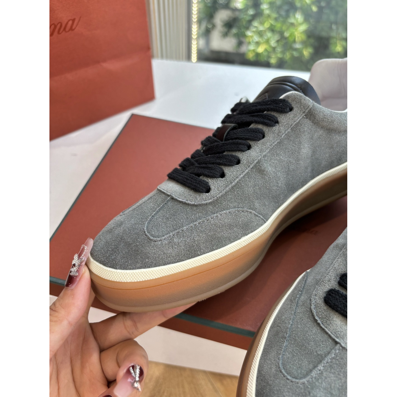 Loro Piana Tênis Walk Cinza Camurça