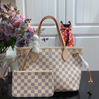 Bolsa Louis Vuitton Neverfull Damier Azur Canvas Interior Rosa