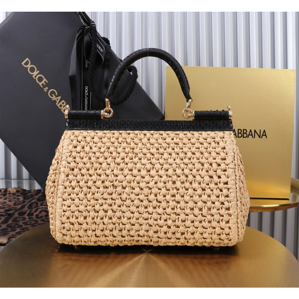 Bolsa Dolce & Gabbana Tote Elongated Sicily (2 tamanhos) Preto/Bege
