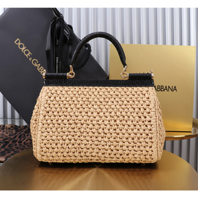 Bolsa Dolce & Gabbana Tote Elongated Sicily (2 tamanhos) Preto/Bege