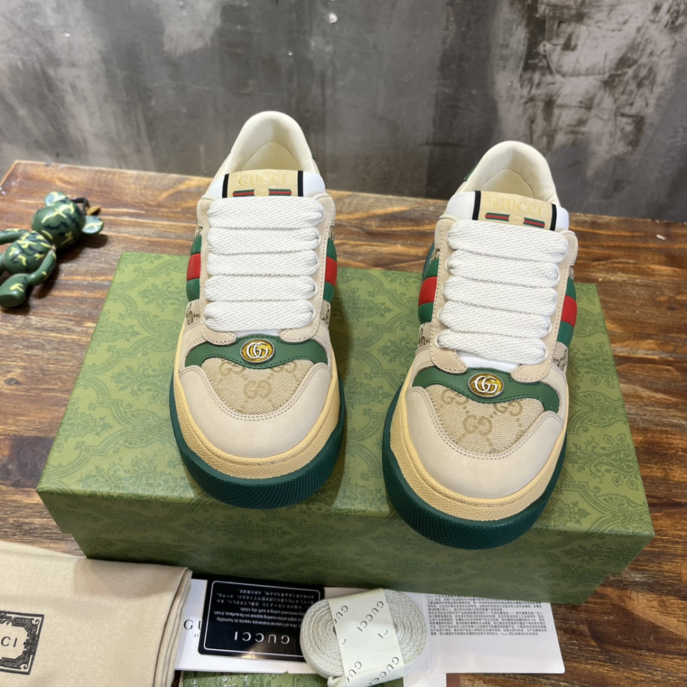 Tênis Gucci Screener With Web Couro Bege