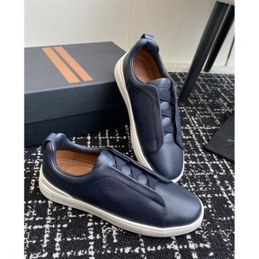 Zegna Triple Stitch em Couro Granulado Azul Marinho