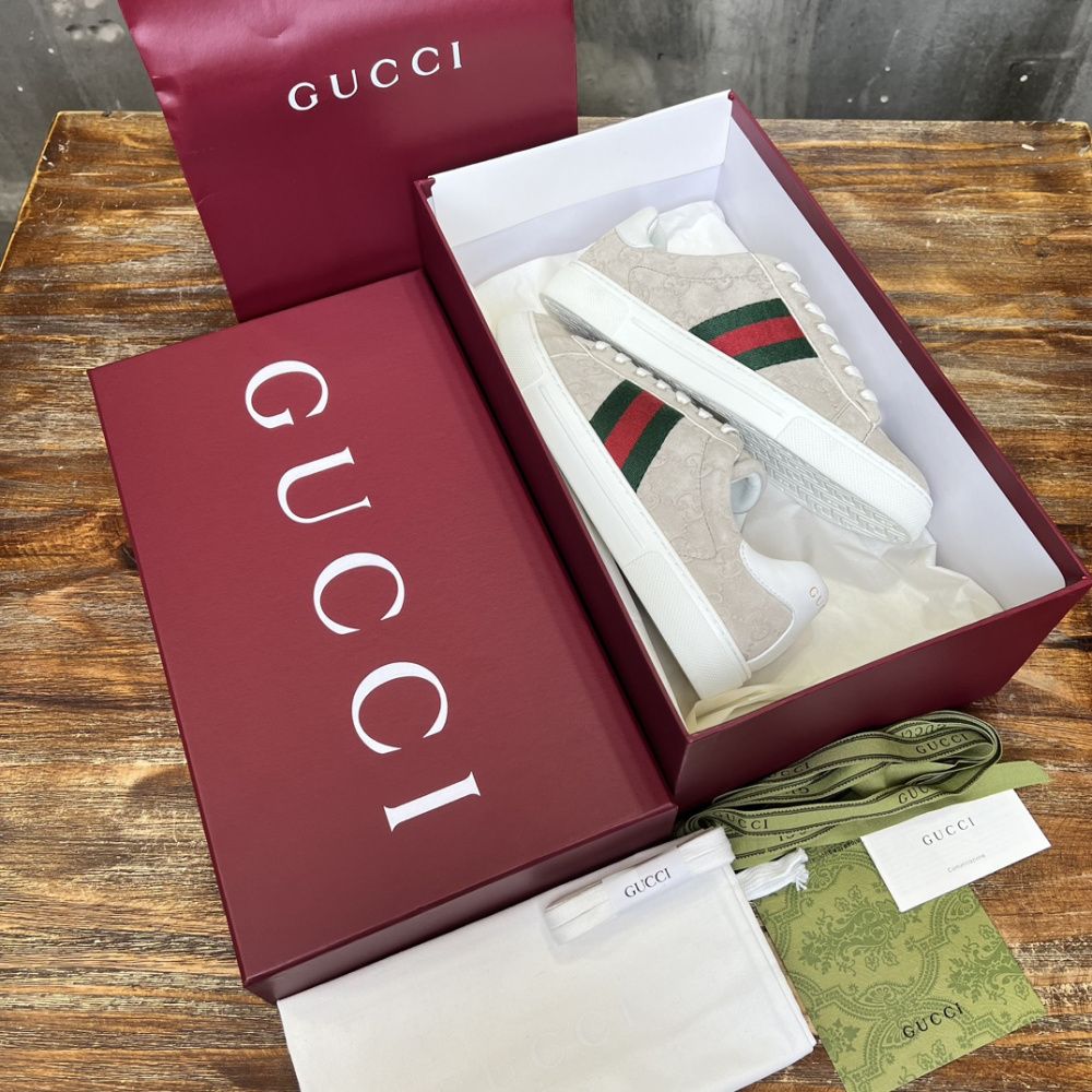 Gucci Sneaker Ace With Web Bege  Camurça