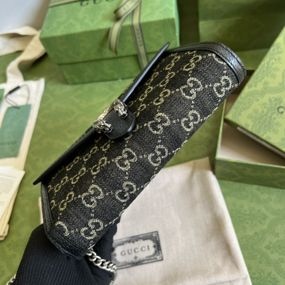 Bolsa Gucci Carteira Dionysus GG Preta Denin 20x4x14cm