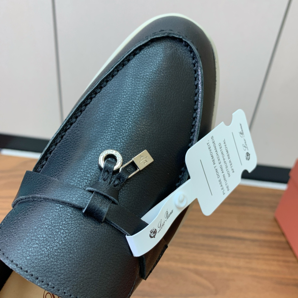 Summer Charms Walk Loro Piana Loafer Couro Preto