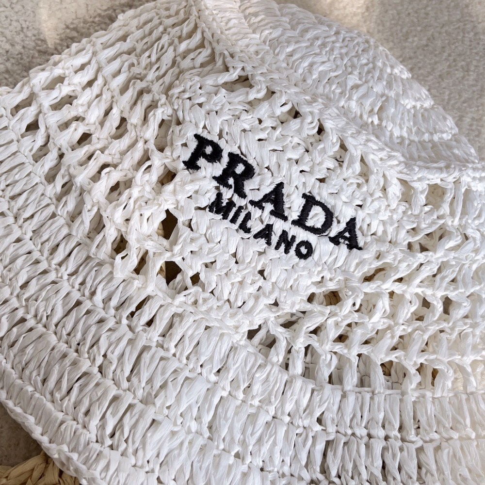 Bucket Prada em Tecido Efeito Ráfia Branco