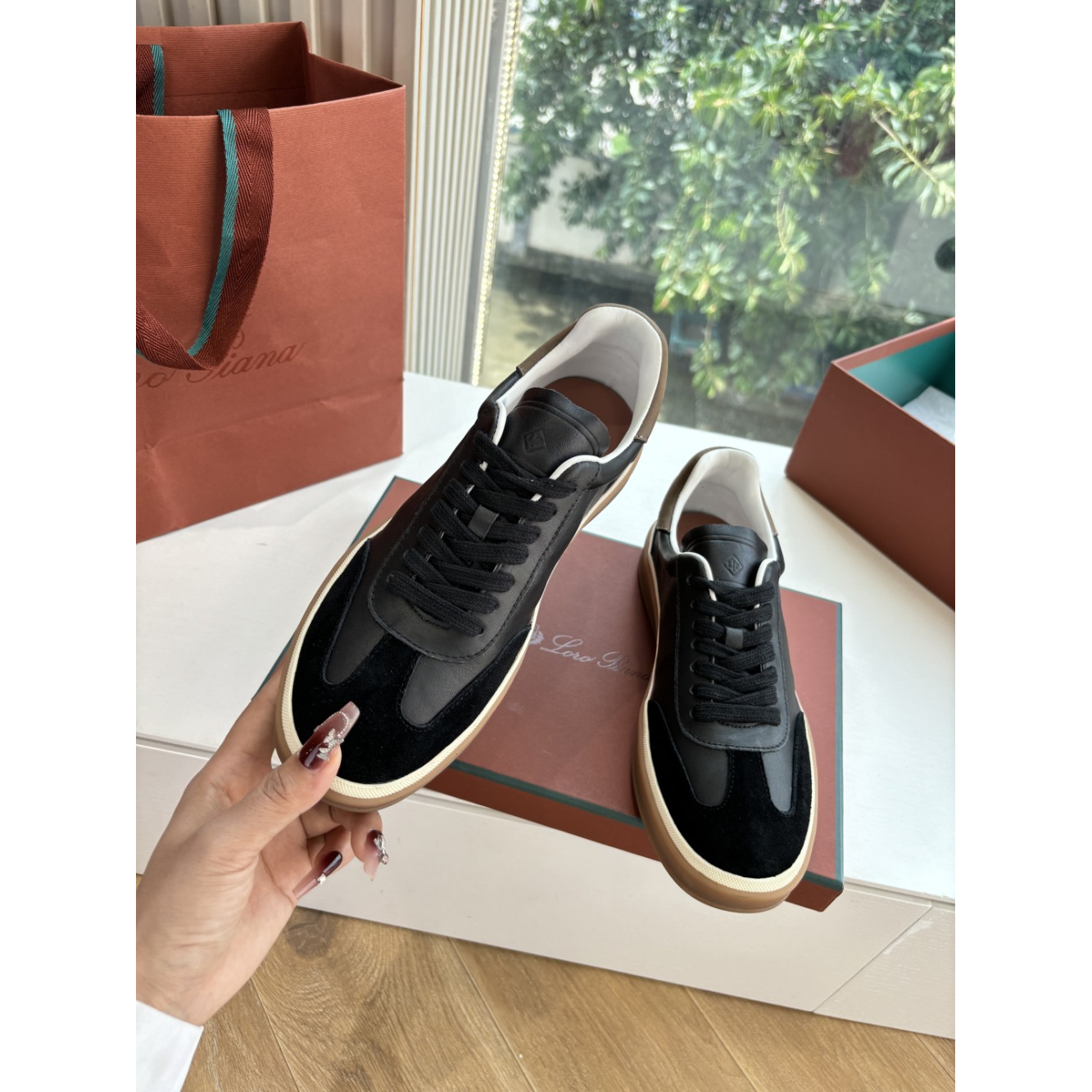 Loro Piana Tênis Walk Preto Camurça