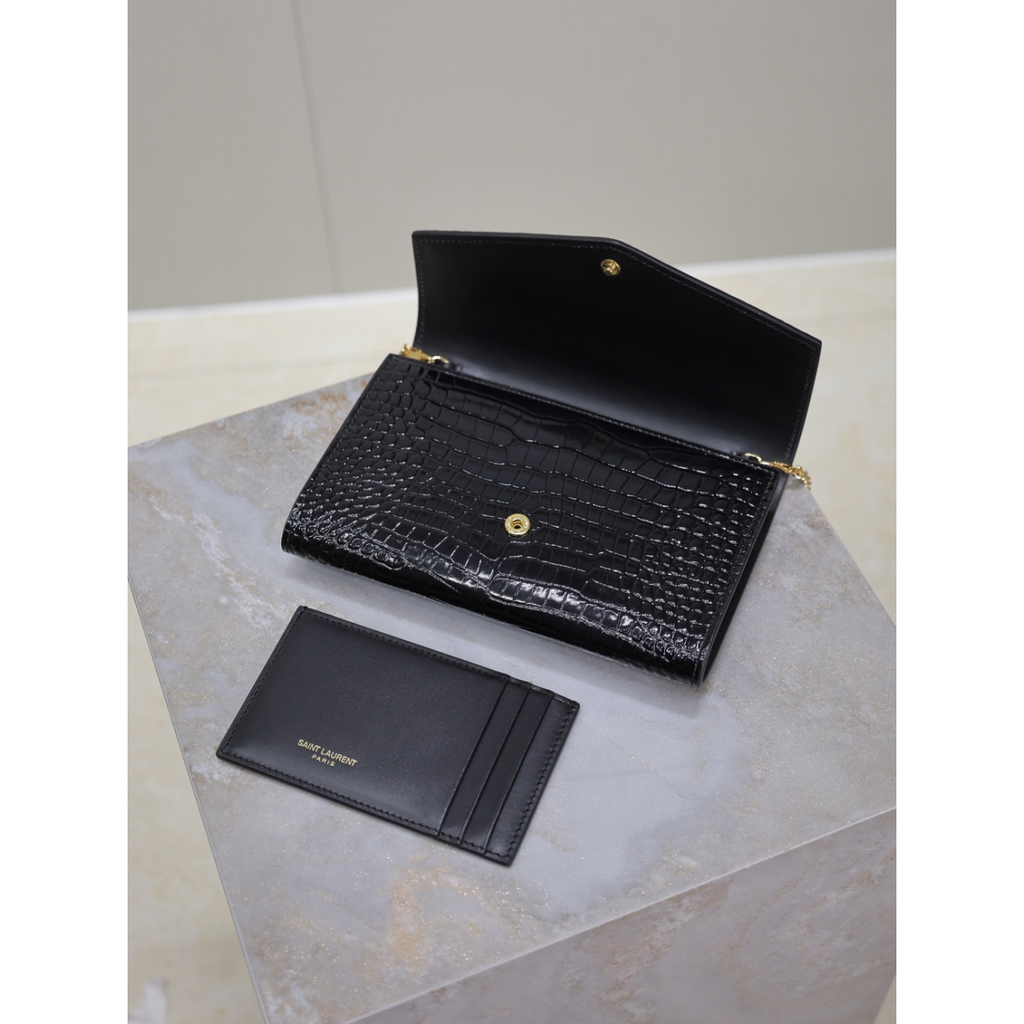 Bolsa Saint Laurent YSL Uptown Couro Croc 19x12x4cm