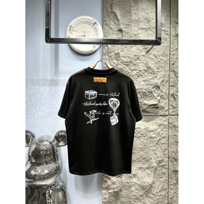 Camiseta de Algodão Louis Vuitton Logo em 3D Preta