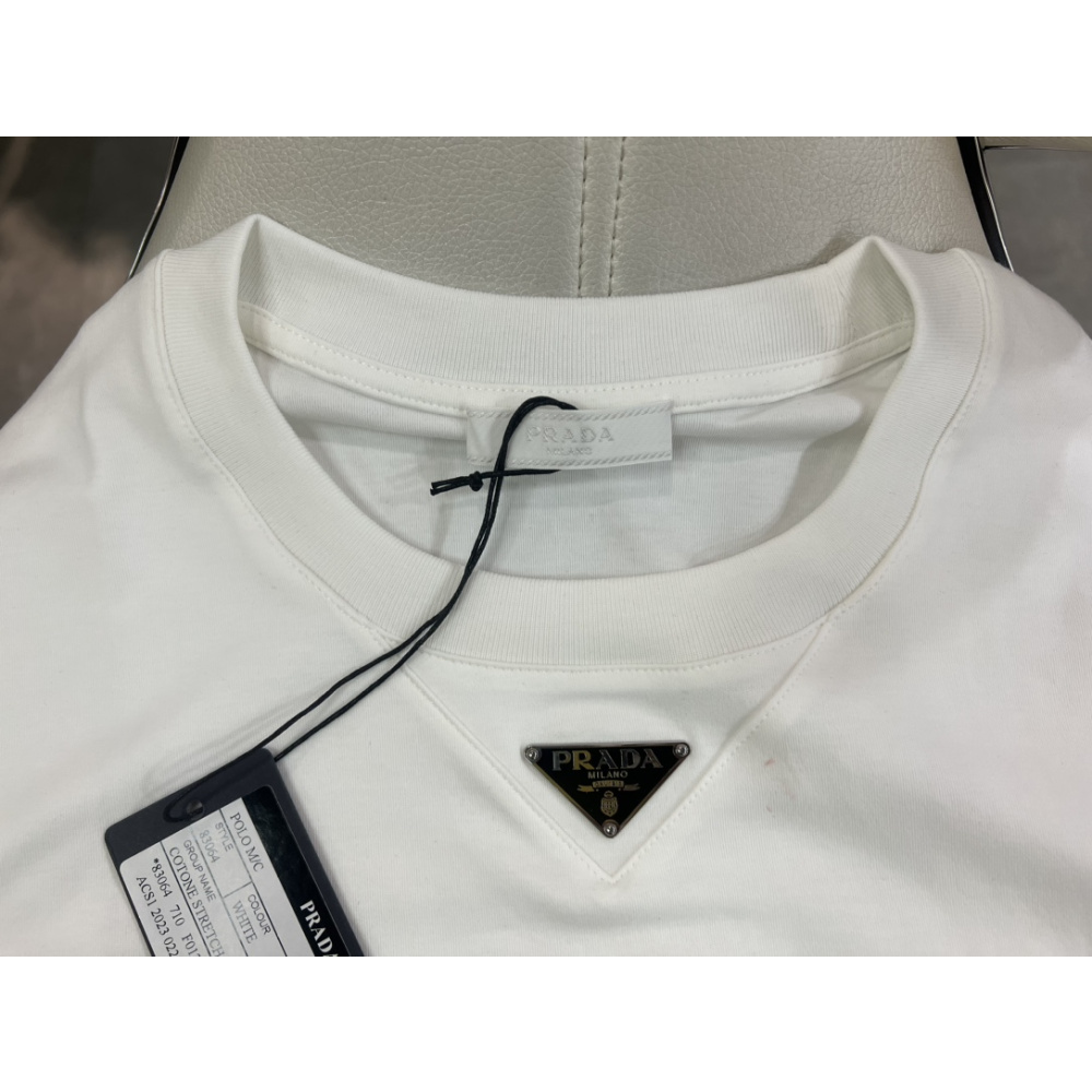 Camisa Prada em algodão com Logo Triangular Branca