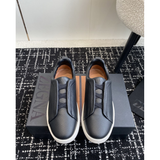 Zegna Triple Stitch em Couro Granulado Preto/Branco
