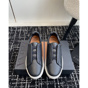 Zegna Triple Stitch em Couro Granulado Preto/Branco