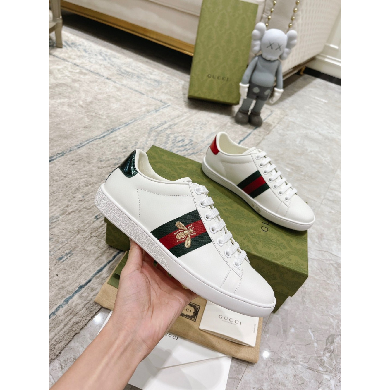Gucci Ace Sneaker With Embroidery Couro Branco