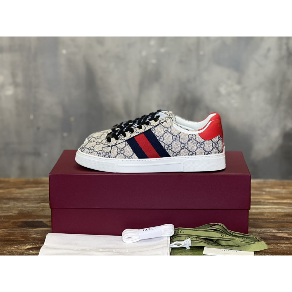 Gucci Sneaker Ace With Web Bege e Azul canvas